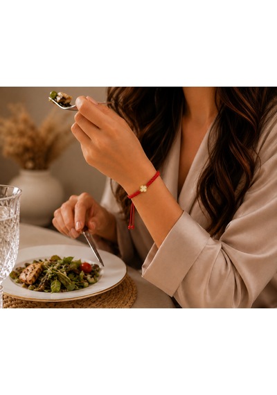 Seven Kuyumculuk 14 Ayar Altın Van Cleef Model Şans Yoncası Makrome Bileklik Kırmızı