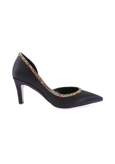 Dgn 1328 Kadin Transparan Detayli Stiletto 1328-2150-R1671 Siyah Saten
