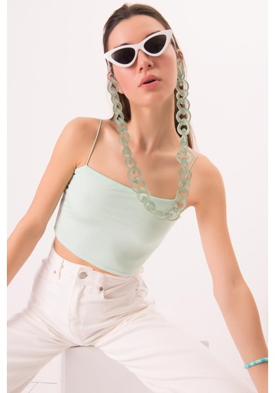 Askılı Crop Top Buz Mavisi