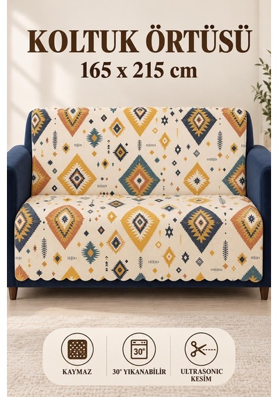 Çok Amaçlı Kadife Koltuk Örtüsü Kaymaz Süngerli 165x215 Cm Modern Bohem Çekyat Şalı Piknik Masa Örtüsü Alk9 Bej