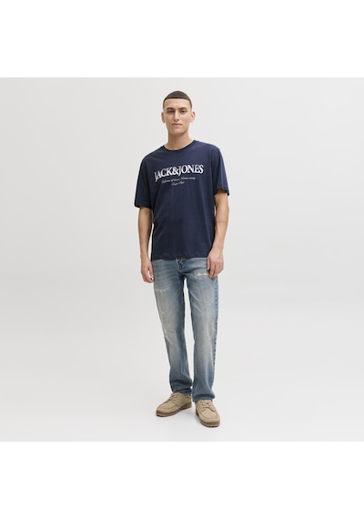 Jack & Jones Erkek Gögüs Logo Baskili Tisört - Devin - 12290173 Lacivert