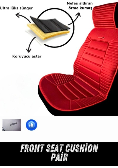 Sırt Dayamalı Araba Koltuk Minderi Ön İkili Set Kırmızı