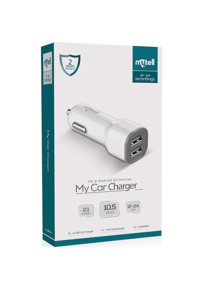 Mytell Tüm Arabalara Uyumlu - Universal Araç Çakmaklık Şarj Aleti - Çift Usb 2.1a My-a5 Standart