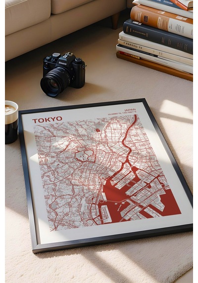 Tokyo Japonya Japan Haritası Çerçeveli Tablo Lüks Salon Ofis Duvar Dekorasyonu Hediyelik Tablo