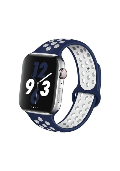 Watch Uyumlu Silikon Kordon Kayış Seri 1 2 3 4 5 42mm/44mm - Lacivert Beyaz