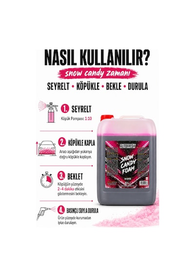 Snow Candy Foam 5 L Pembe Köpük Oto Yıkama Şampuanı Yoğun Köpüklü Konsantre Ön Yıkama Köpüğü