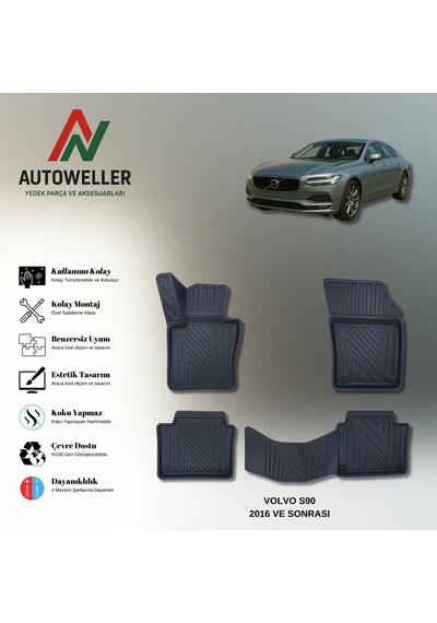 Volvo S90 2016 Sonrası Uyumlu Havuzlu Oto Paspas Benzin & Dizel