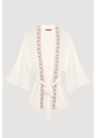 Quzu 25yckt00599 Kadın Nakış Detaylı Kimono Ceket Ekru