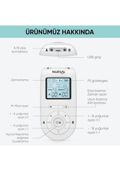 Acura Ac-933 Pro Şarj Edilebilir, Çift Kanallı 22 Programlı Profesyonel Tens Cihazı