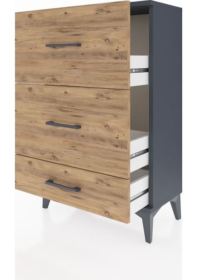 Arges Komodin 3 Çekmeceli 60x30x96 Antrasit-çam Antrasit