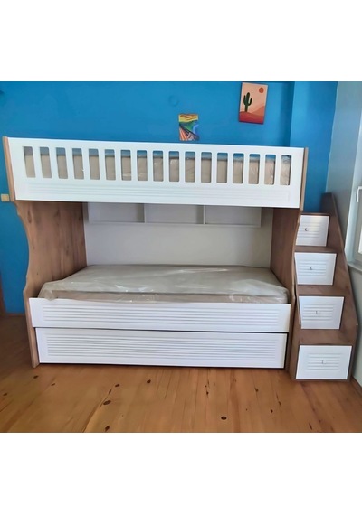 Midas Tamamı Mdf Lake Boyalı Yavrulu 3 Lü Ranza