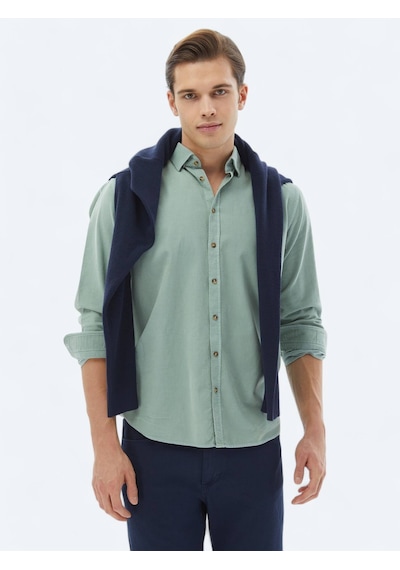 Kip Mint Fitilli Regular Fit Dokuma Kadife Casual %100 Pamuk Gömlek Mint