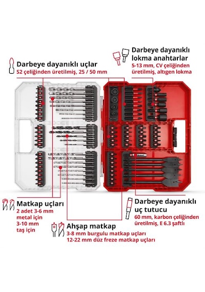 Einhell 95 Parça Darbeli Bits ve matkap ucu seti XL-Box - 49108798