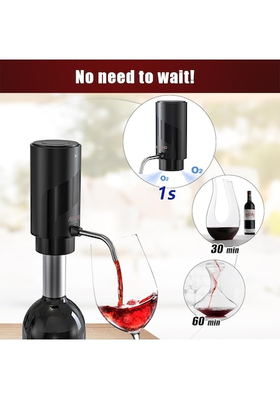 Haier Premium Şarj Edilebilir Dokunmatik Şarap Havalandırıcı & Şarjlı Dağıtıcı Dekantör 250 Ml. Siyah
