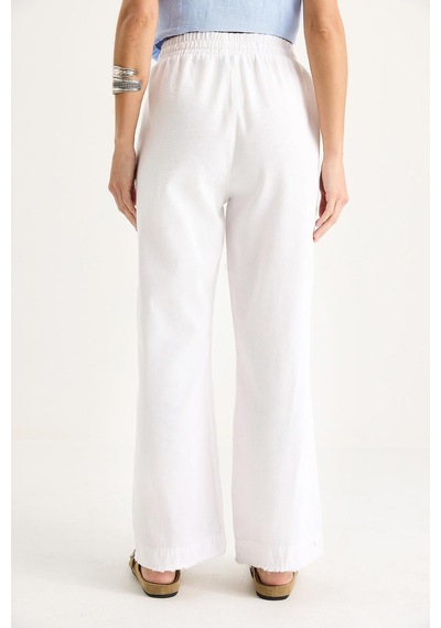 Kadın Beli Lastikli Paça Detaylı Palazzo Kalıp Pamuk Gabardin Yazlık Pantolon 60283323 - Beyaz