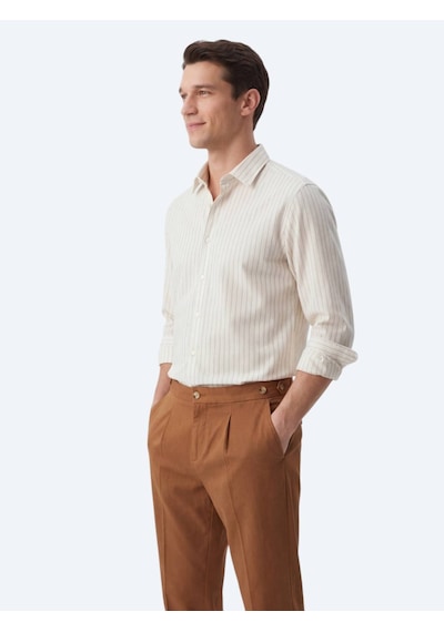Kip Safran Çizgili Regular Fit Dokuma Casual Gömlek Sarı
