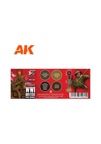 Ak Interactive 11638, 6x17 Ml. Ww I Ingiliz Uniformaları Akrilik 3gen Maket Boyası Seti Standart