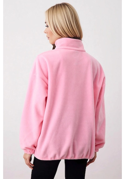 Benerly Kadın Dik Yaka Fermuarlı Polar Regular Kalıp Sweatshirt Fonksiyon Açık Pembe