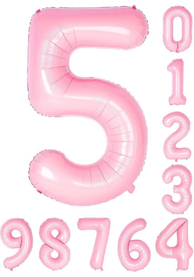 5 Beş Rakam Pembe Folyo Balon 34" Inc 76 CM