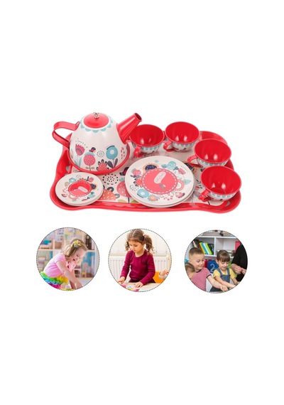 Toysan Metal Desenli Tepsili Çay Seti 966-d16, Minik Kız Çocukları İçin Evcilik Seti