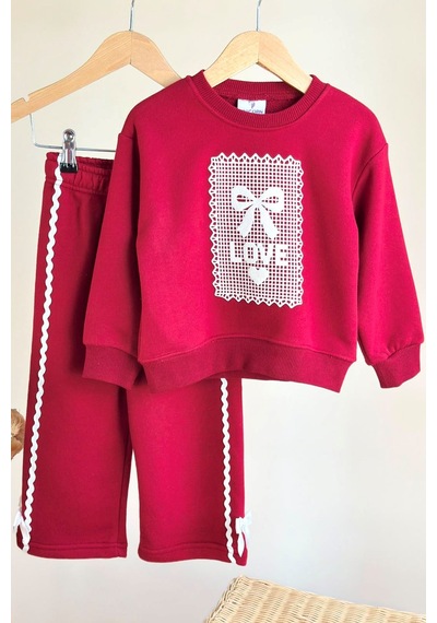Miniğimin Cicileri Love Dantel Desenli Kız Çocuk 2 Li Takım - Bordo Diğer