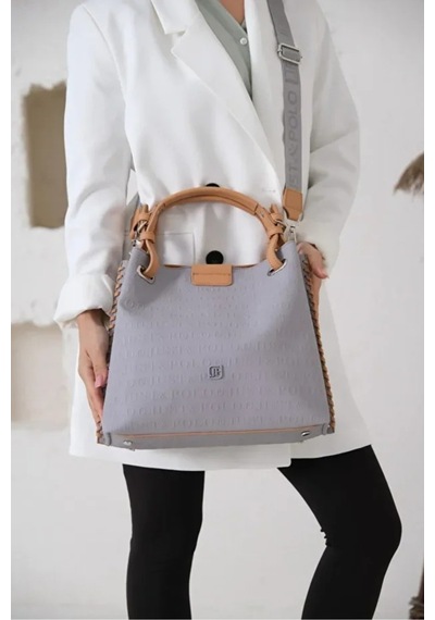 Just Polo Kadın Su Geçirmez Büyük Boy Lüks El Ve Omuz Çantası Shopper Ebat: 26 X 30 Cm Gri - Taba