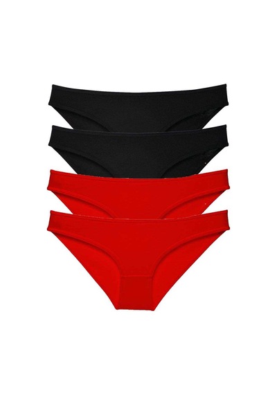 Royaleks 4 adet Süper Eko Set Likralı Kadın Slip Külot Siyah Kırmızı RYL-EKO4009 Kırmızı - Siyah