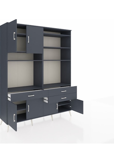 Hyperion Gardrop 10 Raflı 3 Çekmeceli 8 Kapaklı 176x44x221 Antrasit-antrasit Antrasit