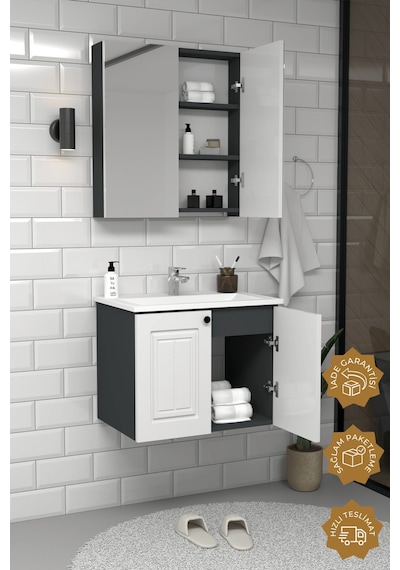Teta Home Pekin 65 Cm Mdf Gövde Membran Kapak Banyo Dolabı Seti Antrasit - Beyaz Teta Home Pekin 65 Cm Mdf Gövde Membran Kapak Banyo Dolabı Seti Antrasit - Beyaz