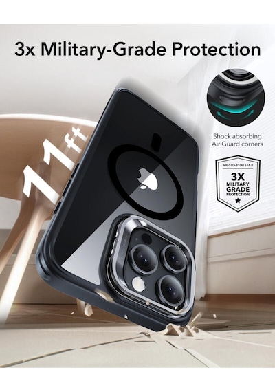 Esr Apple Uyumlu iPhone 16 Pro Max Halolock Mag Safe Classic Hybrid Standı Silikon Kılıf Şeffaf Siyah