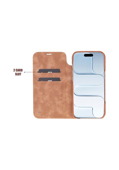 Bloomcase Sonat Urban Tan Hakiki Deri Apple Uyumlu iPhone 17 Air 6.5" Folio Kılıfı Taba