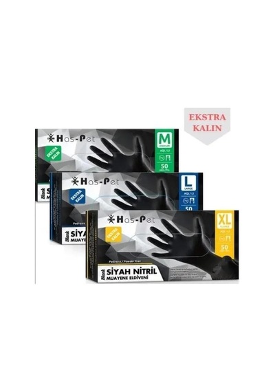 Haspet Siyah Nitril Ekstra Kalın Pudrasız - M Beden