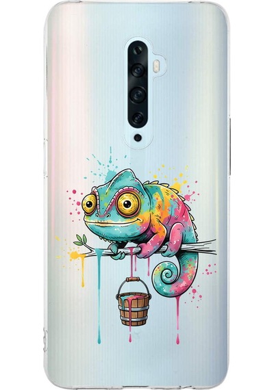 Oppo Reno 2z İle Uyumlu Splash Bukalemun Tasarımlı Şeffaf Silikon Kılıf Şeffaf