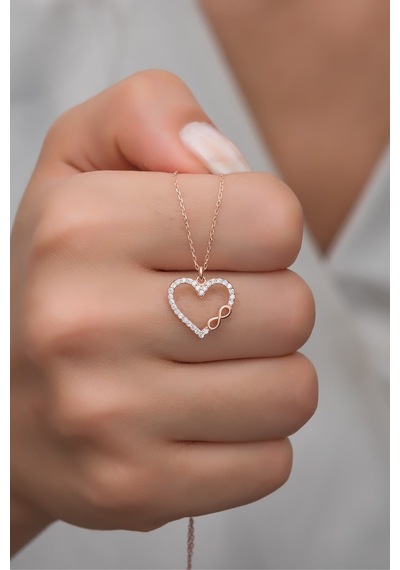 925 Ayar Gümüş Rose Kalp Sonsuzluk Kolye Rose Gold
