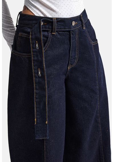 Kadın İndigo Selvedge 7w6-50 Barrel Fit Kemer Detaylı Denim Jean