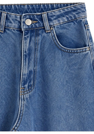 Vadon 1057 Kadın Yüksek Bel Pis Geniş Paça Wide Leg Jean Pantolon Mavi