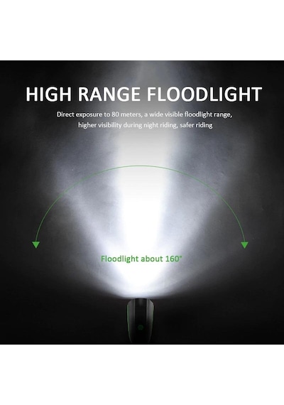 Xml-T6 Led 1200 Mah Su Geçirmez Far Kornalı Bisiklet Feneri Siyah