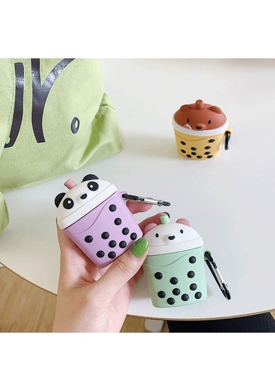 Bipower Apple Uyumlu AirPods 1-2 Kılıf Bear Tea Mor