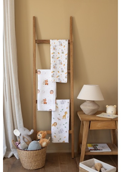 Çok Amaçlı Müslin Örtü & Battaniye 3'lü Set Pamuk Oeko-teks Sertifikalı 80x80 Cm Beyaz