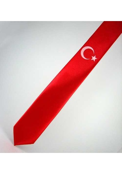 Çocuk Boy Ay-Yıldız Baskılı Saten Kırmızı Kravat - Ck-27