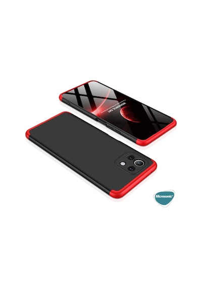 Xiaomi Mi 11 Lite İçin Kılıf Double Dip 360 Protective Siyah Kırmızı Mi 11 Lite İle Uyumlu Kılıf - Siyah - Kırmızı