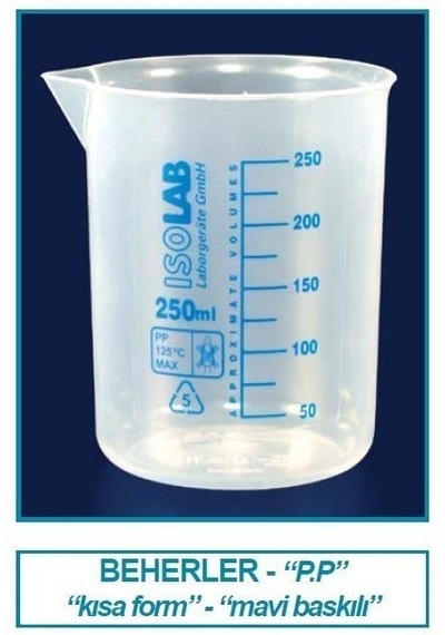 İSOLAB 026.03.901 beher - P.P - kısa form - mavi skala - 1000 ml