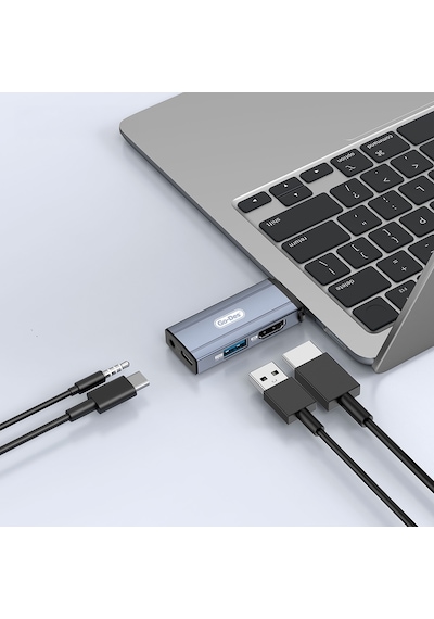 Go Des Gd-ct085 Type-c Bağlantılı 4in1 Hdtv Ses Ve Video Adaptörü Usb3.0/hdmi/3.5mm/4k Ultra Hd 60hz Gri