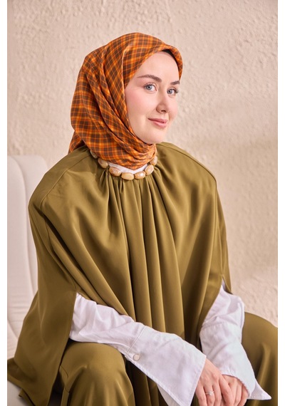 Silk Home Twill İpek Eşarp Ekose Turuncu Çok Renkli
