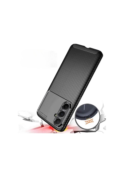 Samsung Galaxy A24 Uyumlu Silikon Kılıf Karbon Desenli Kamera Korumalı Autofocus Kapak Siyah Siyah