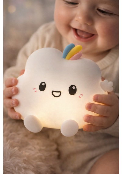 Little Cloud Silikon Gece Lambası Dokunmatik Renk Değiştiren Led Uyku Lambası, Çocuk & Bebek Odası Beyaz