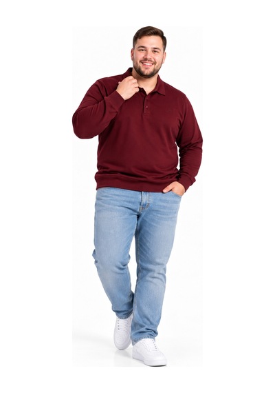 Annex Büyük Beden Polo Yaka Erkek Sweatshirt Bordo