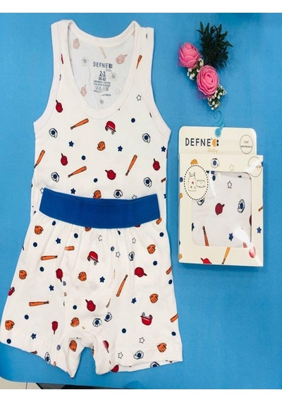 Defne Baby Pamuklu Erkek Çocuk Atlet Boxer I Ç Çamaşır Takımı-609 Çok Renkli
