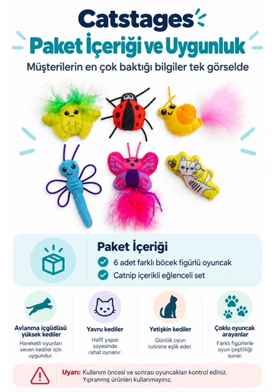 Petstages Cute As A Bug Böcek Şeklinde Catnip'li Kedi Çiğneme Oyuncağı 6'lı Paket