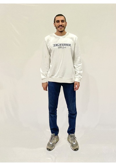 Erkek Bisiklet Yaka Rahat Kalıp 3 İplik Kalın Californıa Baskılı Sweatshirt Spr24sw32 Ecru